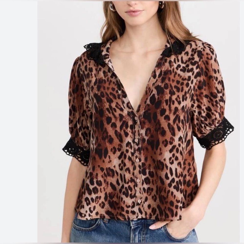 Free People My Love Printed Blouse Leopard combo sz small - Picture 4 of 9